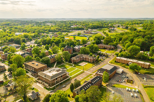 Aerial photo of TWU within Athens community