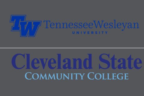 Banner featuring the Tennessee Wesleyan University logo and the Cleveland State Community College logo on a dark background with a white divider line between them.