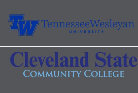 Banner featuring the Tennessee Wesleyan University logo and the Cleveland State Community College logo on a dark background with a white divider line between them.